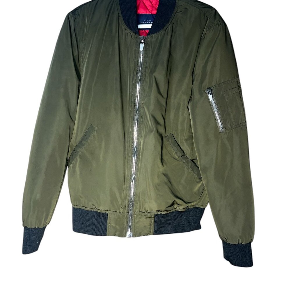 Zara Man Men's Lightweight Zip Bomber Jacket Olive Green Men's Size Medium USED